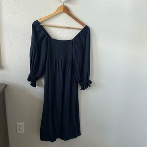 Linen Navy blue midi puff sleeve
